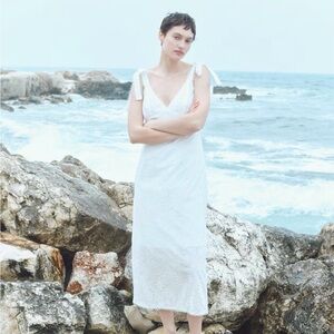 H&M White Eyelet Dress with Shoulder Ties